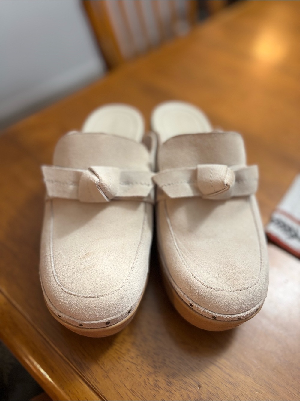 Cole Haan Cream Cloudfeel All Day Suede Knot-Detail Slip-On Mules